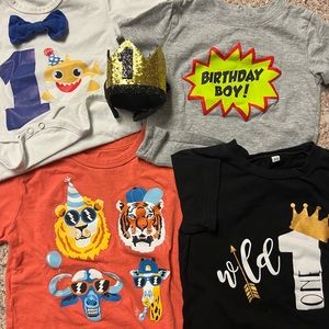 1st Birthday “Bundle” (Boy) - (3) Shirts, (1) Onesie, (1) Crown